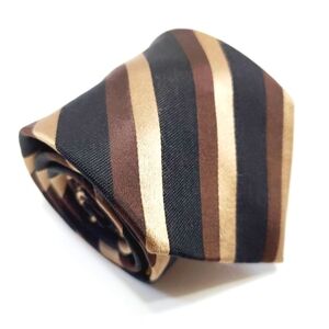 BCBG Attitude Necktie Brown Stripe Pattern Men's Silk Neck Tie Jacquard Fabric
